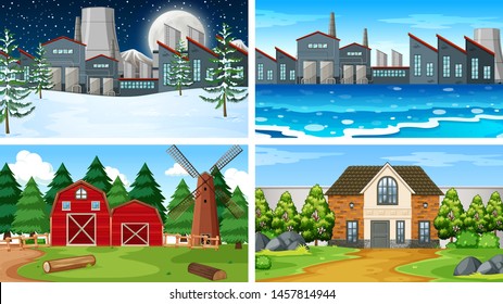 Set of scenes in nature setting illustration