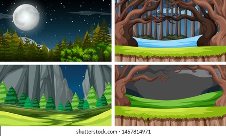 Set of scenes in nature setting illustration
