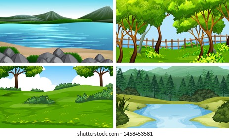 Set of scenes in nature setting illustration