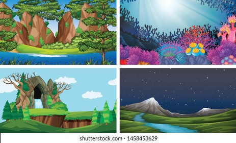 Set of scenes in nature setting illustration