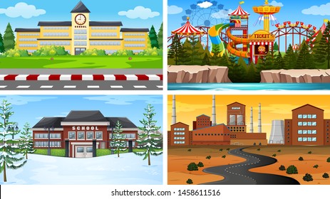 Set of scenes in nature setting illustration