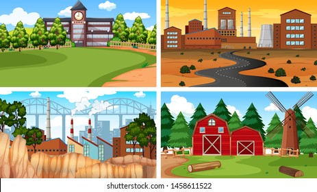 Set of scenes in nature setting illustration