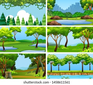 Set of scenes in nature setting illustration