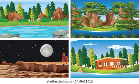 Set of scenes in nature setting illustration