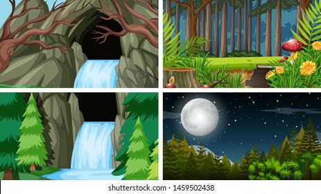 Set of scenes in nature setting illustration