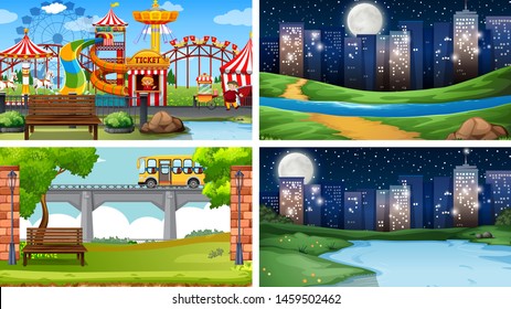 Set of scenes in nature setting illustration