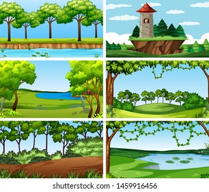 Set of scenes in nature setting illustration