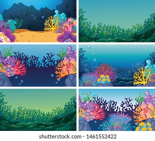 Set of scenes in nature setting illustration