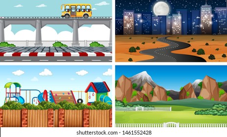 Set of scenes in nature setting illustration