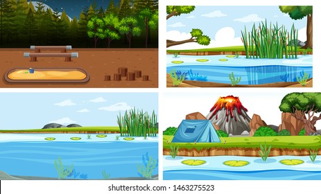 Set of scenes in nature setting illustration