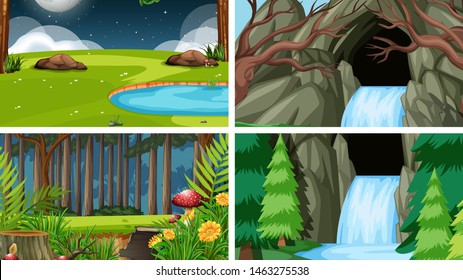 Set of scenes in nature setting illustration