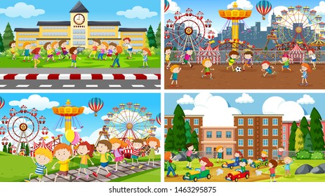 Set of scenes in nature setting illustration