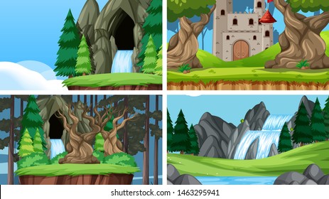 Conjunto de escenas en la ilustración de la configuración de la naturaleza