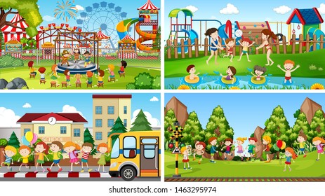 Set of scenes in nature setting illustration