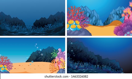 Set of scenes in nature setting illustration