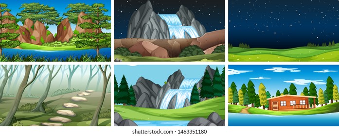 Set Scenes Nature Setting Illustration Stock Vector (Royalty Free ...