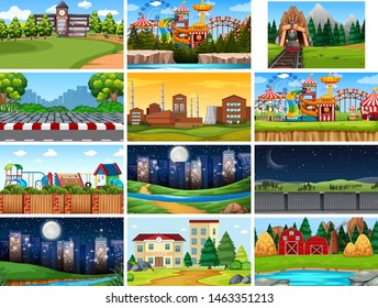 Set of scenes in nature setting illustration