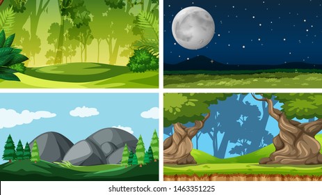 Set of scenes in nature setting illustration