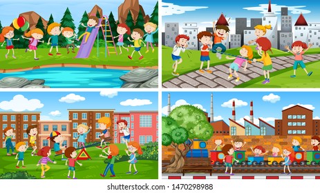 Set of scenes in nature setting illustration