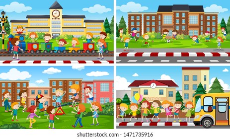 Set of scenes in nature setting illustration