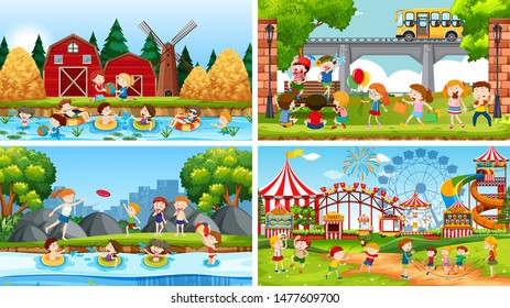 Set of scenes in nature setting illustration