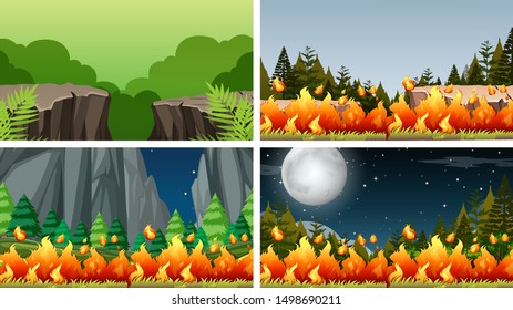 Set of scenes in nature setting illustration