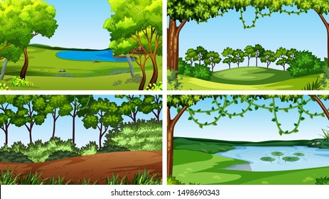 Set of scenes in nature setting illustration