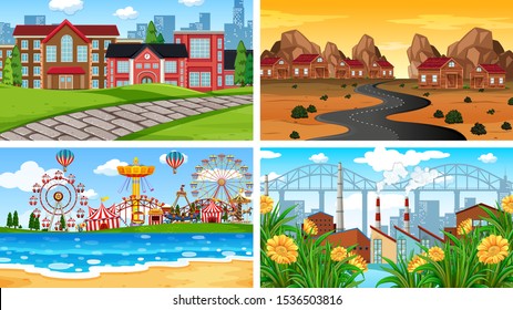 Set of scenes in nature setting illustration