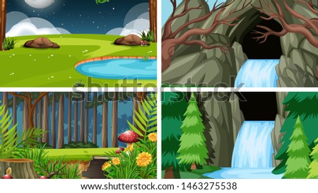 Set of scenes in nature setting illustration