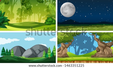 Set of scenes in nature setting illustration