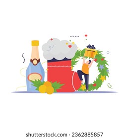 Set of scenes with people with christmas elements