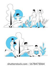 establecer escenas de personas que realizan actividades diseño de ilustraciones vectoriales
