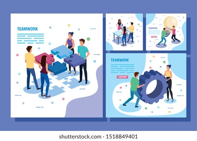 set of scenes teamwork people