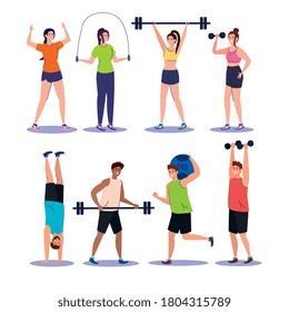 establecer escenas en las que los jóvenes practican ejercicios, recreación deportiva, diseño de ilustraciones vectoriales