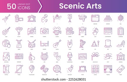 Set of scenic arts icons. Gradient style icon bundle. Vector Illustration