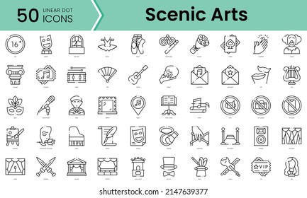 Set of scenic arts icons. Line art style icons bundle. vector illustration