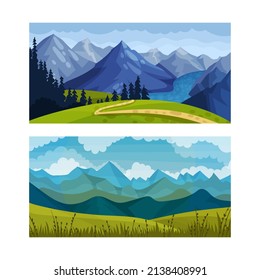Set von landschaftlich reizvoller Sommerlandschaft, Vektorgrafik