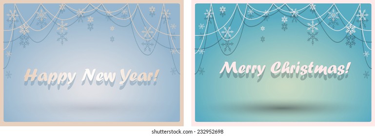 Set of  scenic winter blue backgrounds with beads and snowflakes or card for greetings and invitations