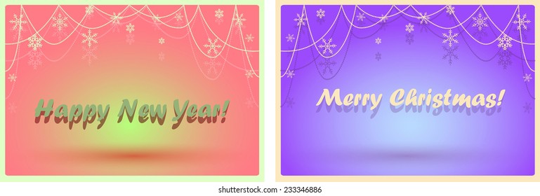 Set of  scenic winter blue backgrounds with beads and snowflakes or card for greetings and invitations