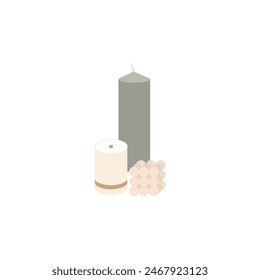 Conjunto de velas ardientes perfumadas. Velas de cera de soja. Velas naturales decorativas para el hogar. Colección de velas de aroma. Regalos ecológicos de basura cero. Ilustración vectorial de dibujo a mano aislada en blanco