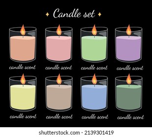 A set of scented candles on a black background for a candle shop