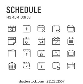 Set of schedule line icons. Premium pack of signs in trendy style. Pixel perfect objects for UI, apps and web. 