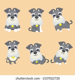 Set Of Schnauzer Dog Cartoon Vector Illustration.
