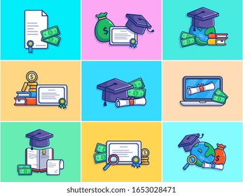A Set Of Scholarship Vector Icon Illustration. Collections Of Scolarship Icons Concept Isolated. Flat Cartoon Style Suitable for Web Landing Page, Banner, Flyer, Sticker, Card, Background