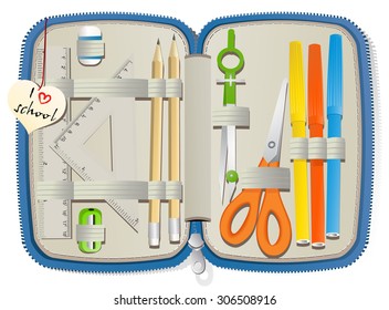 Set of school accessories in pencil box