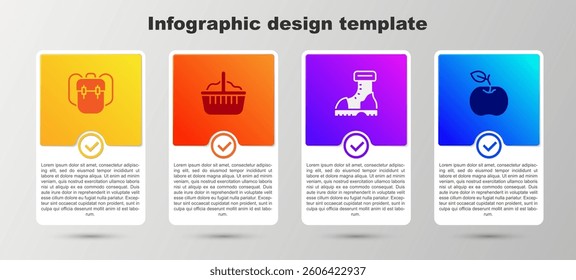 Set School backpack, Basket, Waterproof rubber boot and Apple. Business infographic template. Vector