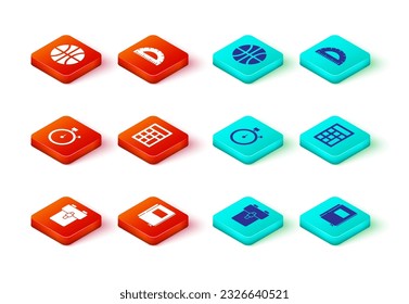 Set School backpack, Book, Stopwatch, Calculator, Protractor and Basketball ball icon. Vector