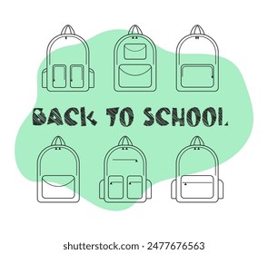 set of school backpacks. Flat vector illustration. The concept of back to school, education, school day off, first grade. outline style