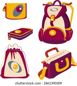 set of school backpacks and pencil cases