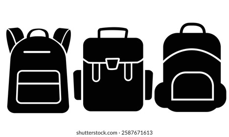 Set of school bag student backpack with straps flat vector icon for apps and websites. vector